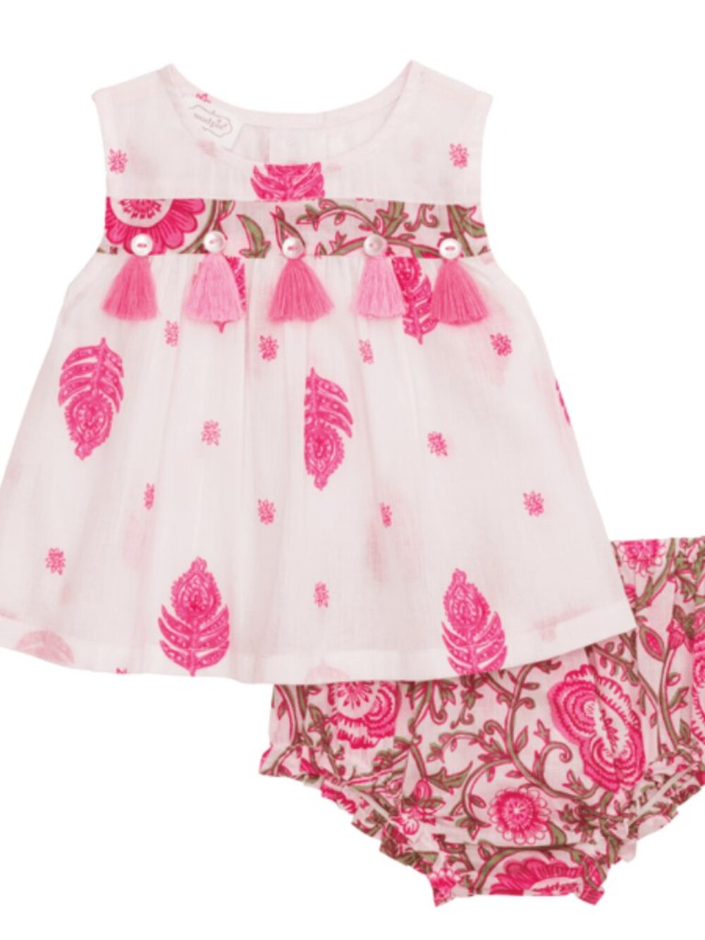 Mud Pie Baby Girl Pink Block Print Pinafore Set Size 9-12 M NEW